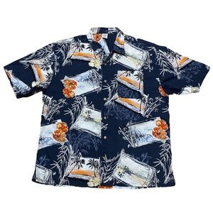 Third Coast Vintage Hawaiian Button Down Short Sleeve Shirt Mens X Large Blue